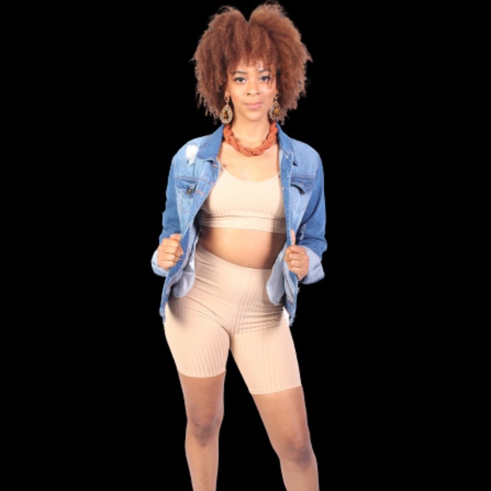 Ribbed Biker Short Set